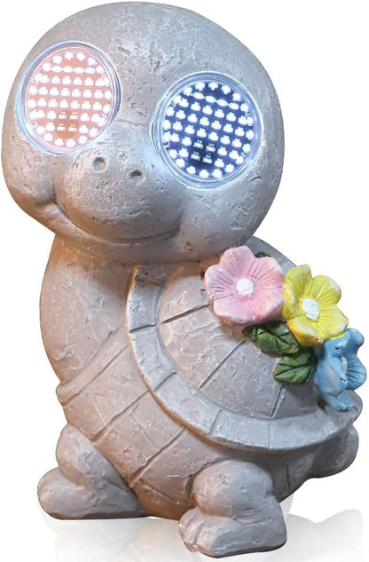 Outdoor Solar Garden Statue, Dynamic LED Light with Flower Sculpture, Art Decor for Patio Porch Lawn Backyard, Housewarming Gifts for Women (Stone Turtle)