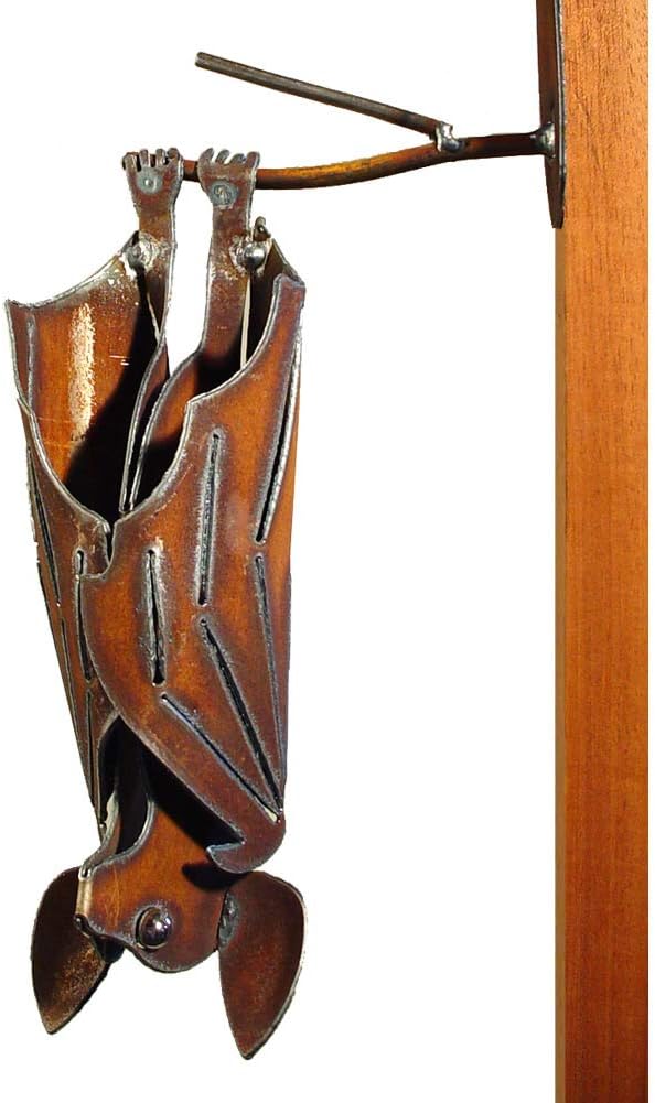 Modern Artisans Hanging Metal Garden Bat, American Handmade: (Closed Wings, Facing Right), Rusty Brown