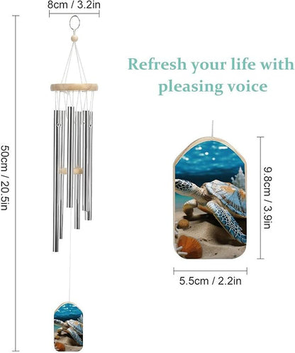 Large Aluminium Wind Chimes 20.5" Inches Sea Conch Shell Starfish Turtle Wind Chimes for Outside Memorial Wind Chimes Sympathy Wind Chime for Outdoor Garden Patio Decoration
