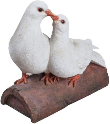 HI-LINE Two Doves on a Log Outdoor Garden Statue - 8.5"