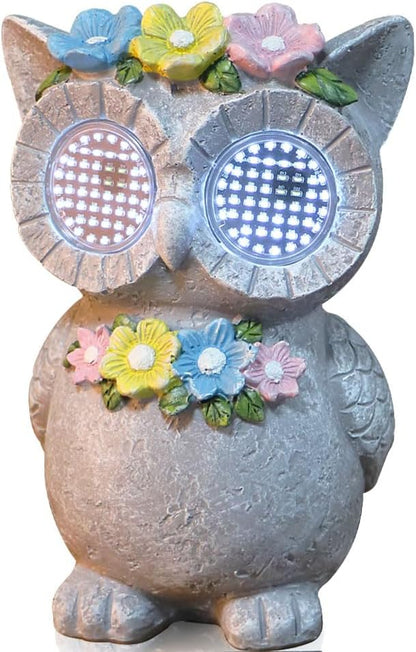 Outdoor Solar Garden Statue, Dynamic LED Light with Flower Sculpture, Art Decor for Patio Porch Lawn Backyard, Housewarming Gifts for Women (Stone Owl)