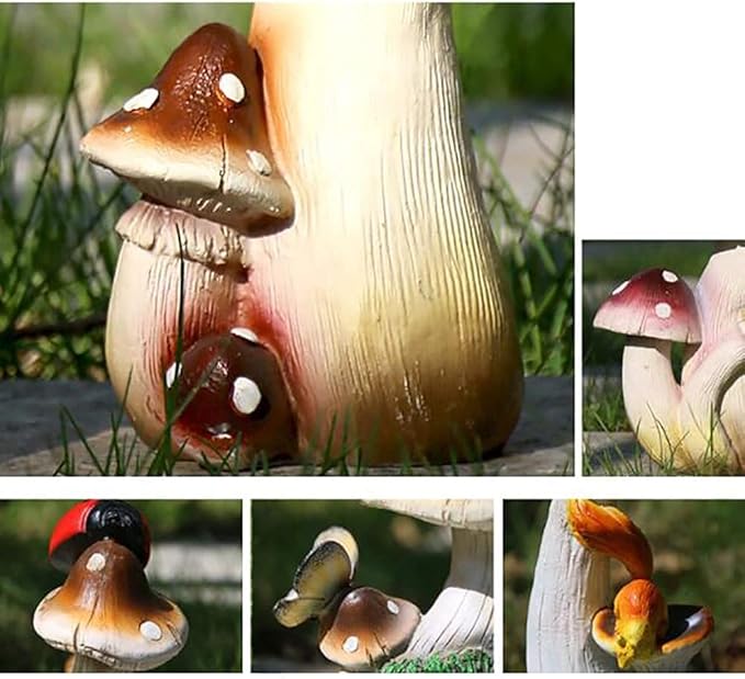 Garden Statue Animal Sculpture Outdoor Decor Gift Resin Mushroom Garden Statues, Outdoor Decor Figurines Patio Yard Lawn Ornaments Fairy Garden Collectibles Front Porch Sculptures(E,12x10x19cm)