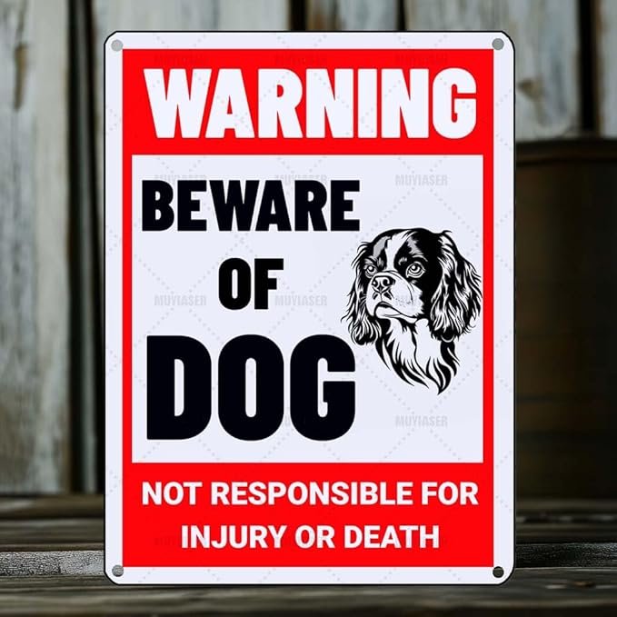 Beware of Dog Sign Cavalier King Charles Spaniel Metal Sign Warning Beware of Dog Signs for Fence Outdoor Farm Garden Gate Home Yard Decor 12x16 Inch