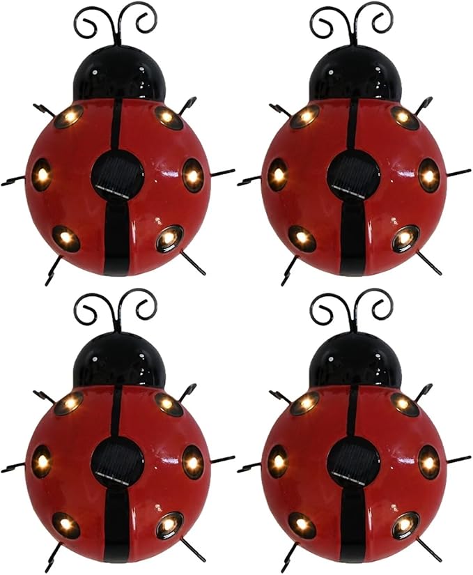 Solar Ladybug Lights Metal Garden Decor for Outside Cute Ladybugs Yard Art Lawn Ornaments Sculptures & Statues with Solar Lights Outdoor Fence Decoration for Patio