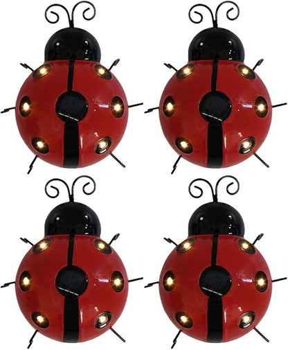 Solar Ladybug Lights Metal Garden Decor for Outside Cute Ladybugs Yard Art Lawn Ornaments Sculptures & Statues with Solar Lights Outdoor Fence Decoration for Patio