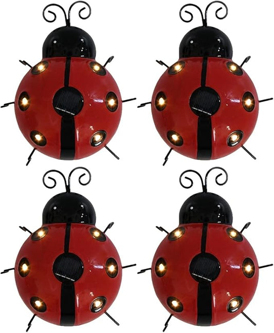 Solar Ladybug Lights Metal Garden Decor for Outside Cute Ladybugs Yard Art Lawn Ornaments Sculptures & Statues with Solar Lights Outdoor Fence Decoration for Patio