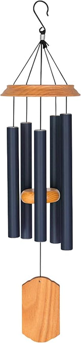 Carson 21" Wood and Navy Chimes - Classic Windchime - Wood Windchime for Outdoor Decor - Garden Patio Porch