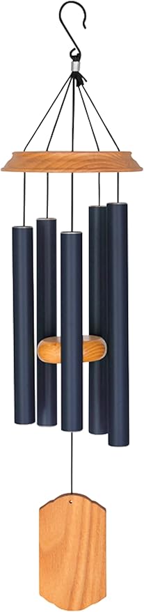Carson 21" Wood and Navy Chimes - Classic Windchime - Wood Windchime for Outdoor Decor - Garden Patio Porch