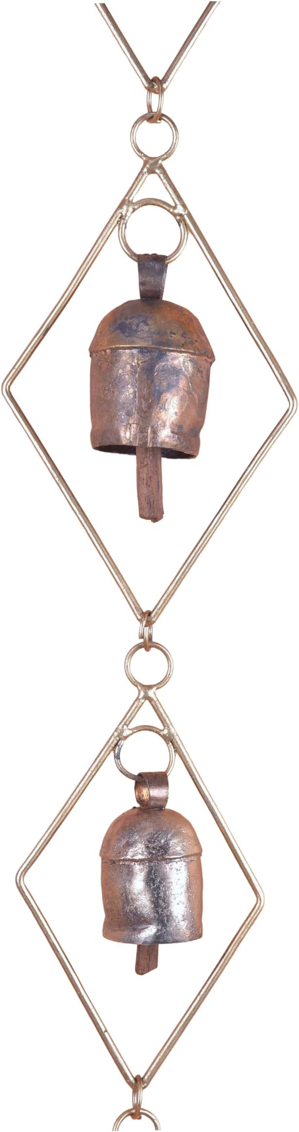 Rustic Gold Metal Wind Chimes for Outside Yard Decor – 33" Diamond Frame Hanging Wind Catcher - Bronze Finish Garden Accent for Porch, Balcony, Meditation, Memorial, or Outdoor Entryway