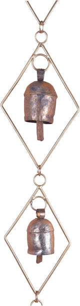 Rustic Gold Metal Wind Chimes for Outside Yard Decor – 33" Diamond Frame Hanging Wind Catcher - Bronze Finish Garden Accent for Porch, Balcony, Meditation, Memorial, or Outdoor Entryway