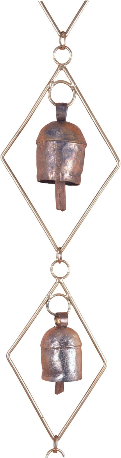 Rustic Gold Metal Wind Chimes for Outside Yard Decor – 33" Diamond Frame Hanging Wind Catcher - Bronze Finish Garden Accent for Porch, Balcony, Meditation, Memorial, or Outdoor Entryway