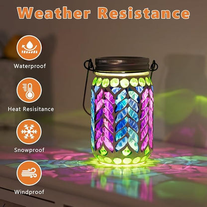 Stargarden 2 Pack Mosaic Solar Lantern ,Waterproof Outdoor Hanging Jar Lights, Mosaic Lights Solar Garden Decor for Patio Pathway Yard