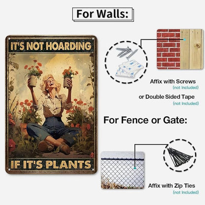 Garden Sign Retro Metal Tin Sign,It's Not Hoarding If It's Plants Poster, Gift for Home Yard Gardener Lovers Women, 12x8 Inches Novelty Funny Garden Signs
