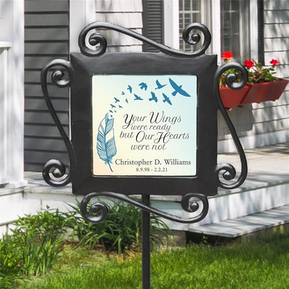 GiftsForYouNow Wrought Iron Personalized Memorial Garden Stake with Custom Text, 28 x 8.5 Inches, Temporary Grave Marker, Cemetery Memorial Plaque for Loss of Loved One Wings were Ready