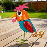 Metal Wacky Rooster Garden Statues, 11” Rooster Outdoor Decor Chicken Yard Art Sculptures Decoration for Home Outsiede Patio Lawn Backyard, Gift for Women Lovers Moms(Red & Blue)