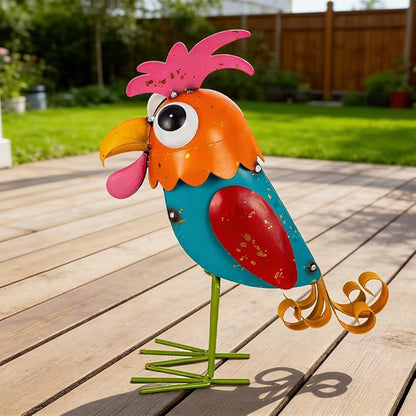 Metal Wacky Rooster Garden Statues, 11” Rooster Outdoor Decor Chicken Yard Art Sculptures Decoration for Home Outsiede Patio Lawn Backyard, Gift for Women Lovers Moms(Red & Blue)
