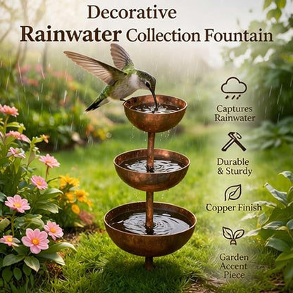 Rain Catcher - Plant Support, Metal Garden Ornament, 3-Tiered Rain Catcher Garden Stake with Water Bowl, Bee Watering Station, Bird Bath & Butterfly Feeder, for Yard, Gardens (1pcs)