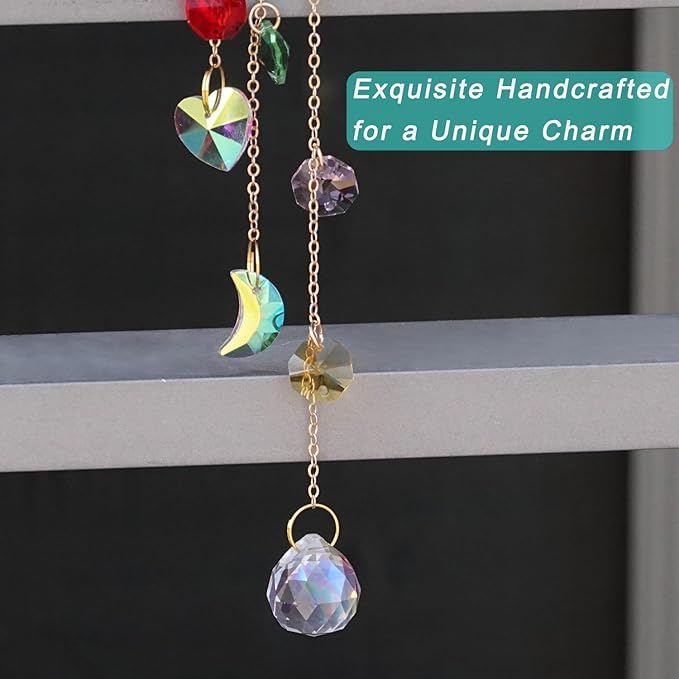 Moon Prism Crystal Suncatcher for Car Rear Mirror- Hanging Decoration for Indoor Window Outdoor Patio Chandelier Garden - Rainbow Maker Hanging Ornament