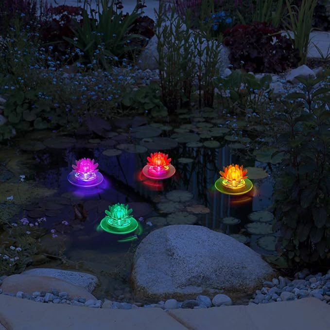 pearlstar Solar Floating Pool Lights Outdoor Pond Decoration Lighting Waterproof Color Changing LED Garden Lotus Lamp for Swimming Pool, Lily Pond, Yard (Lotus-1pack)