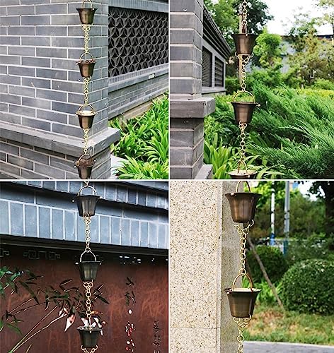 Decorative Rain Chains Waterfall, Rain Chain Copper Rain Chain Extension, Ancient Temple Eaves Water Guide Rain Chain Cups, Rain Catcher Wind Chime for Downspouts, Garden Decorative ( 260cm (8.5ft))