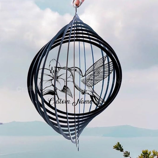 Personalized Hummingbird Metal Wind Spinner, Custom Outdoor Ornament for Yard Display, Kinetic Bird Sculpture, Nature Gift (Hummingbird Garden Wind Spinner)