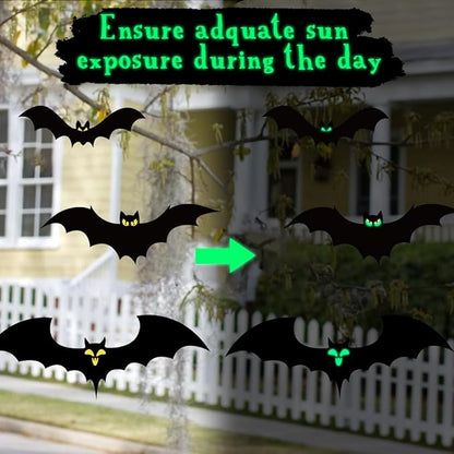 18 PCS Hanging Bats Halloween Decoration Outdoor Black Plastic Bats with Glowing Eyes Different Size Flying Bats Halloween Decor Hanging in The Tree, Porch, Yard, Lawn, Indoor