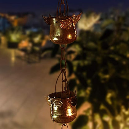 CT DISCOUNT STORE Decorate Your Home with Variety Rain Chain - Solid Metal Hand Craft Garden Decoration (Dragonfly Rain Chain; Brown)