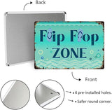 SCAZOMV Flip Flop Zone Sign Metal Tin Sign Funny Pool Signs Beach House Decor Vintage Pool Tropical Beach Patio Decoration 8"x12" Beach Signs for Home Decor
