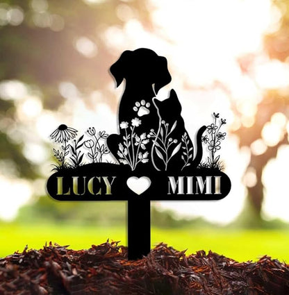 Personalized Dog Cat Welcome Metal Address Sign House Number Dog Cat Sculpture Plaque Farm Animal Dog Cat Stake Sign for Park Yard Lawn Courtyard Patio Ranch Farmer Gardening Gift.