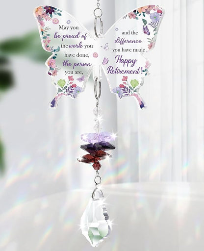 Funnli Retirement Gift for Woman Purple Crystal Window Hangings Decor, 2026 Retired Gifts, Retirement Gifts for Women Friends Coworkers Nurse Boss Employee Butterfly Acrylic Plaque