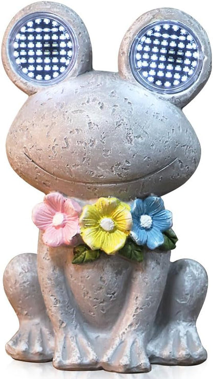 Outdoor Solar Garden Statue, Dynamic LED Light with Flower Sculpture, Art Decor for Patio Porch Lawn Backyard, Housewarming Gifts for Women (Stone Frog)