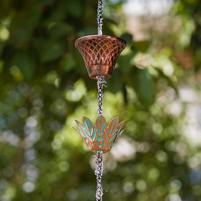 10.2ft Rain Chain for Outside, Lotus Rain Chain with 16 Cups, Adjustable Rain Catcher Chain for Outside, Replacement Downspout for Gutters, Eaves, Drainage