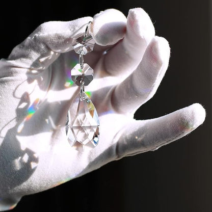 20pcs 38mm Teardrop Chandelier Crystals, Clear Crystal Chandelier Prisms Pendants Parts Connected Glass Octagon Beads Hanging Garland Decoration