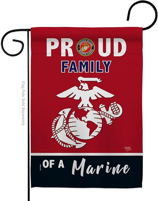Proud Family Marines Garden Flag - Armed Forces Marine Corps USMC Semper Fi United State American Military Veteran Retire Official - House Banner Small Yard Gift Double-Sided Made in USA 13 X 18.5