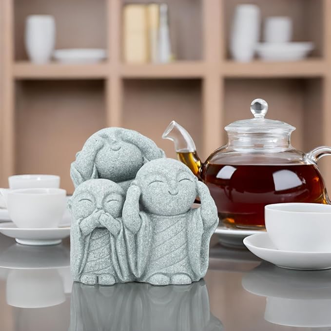 Mini Monk Buddha Statue Green Sandstone Statues Zen Monk Praying Statue Sculptures for Wealth Good Luck Feng Shui Decor Home Fish Tank Aquarium Garden (Style 3)