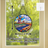 Stained Glass Window Hanging - 11.8in Windmill and Tulips Flowers Field Sun Catchers Indoor Stained Glass Panels Wall Decor for Mom，Wife，Lovers，Festive
