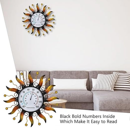 VEWOGARDEN 13.5 Inch Metal Sun Outdoor Thermometer Waterproof Decorative Wall Indoor Outdoor Thermometer for Patio, Garden & Home Decor