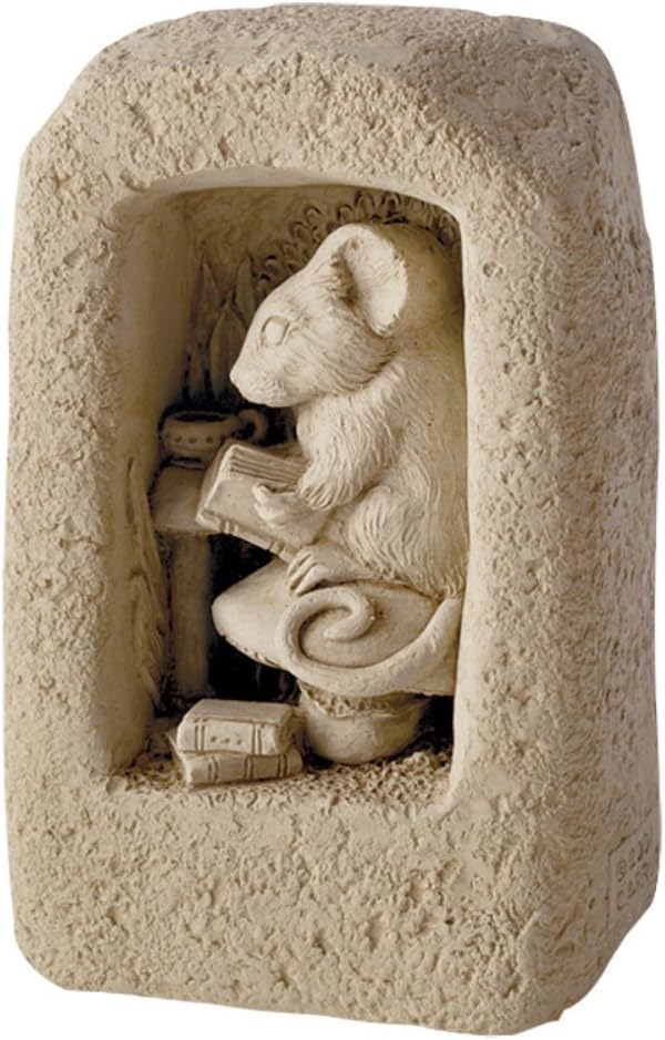 Carruth Studio, Bookmouse Wall Plaque Garden Statue Figurine, Original Sculpture Handcrafted in Stone, Artisan Made