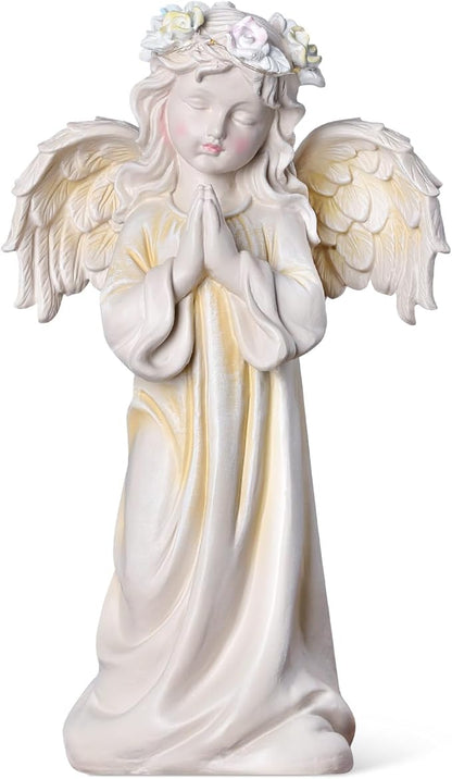 Angel Garden Statue,Memory Guardian Solar Garden Decor with Warm Light,Waterproof Outdoor Garden Decor Praying Angel Figurine Sculpture for Lawn Yard Patio,Sympathy Present,White