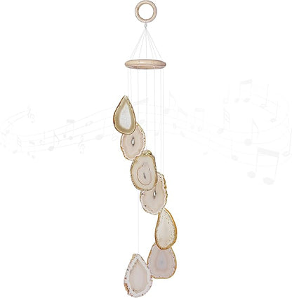 Cozy Tower Agate Wind Chimes for Outside Unique, Outdoor Home Garden Decor Geode Hanging Decorations, Natural Color