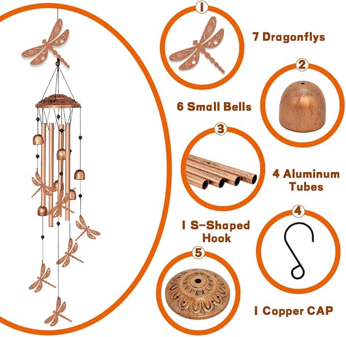 ORIGACH Dragonfly Wind Chimes for Outside Metal Dragonfly Wind Chime Birthday Gifts Memorial Gifts for Women Men Mom Grandma Wife Friends Wind Chimes for Outdoor, Indoor, Home and Garden Decorations