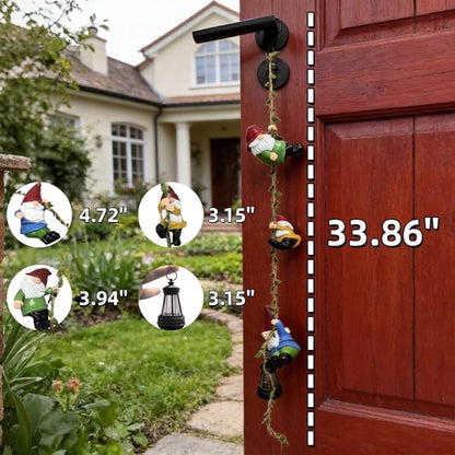 Garden Gnomes Hanging Solar Lights, 3-Pack Climbing Rope Gnome Statues with LED Lantern, Outdoor Decor for Yard Patio Door Tree Fence Wall, Housewarming Gifts for Women Mom Grandma