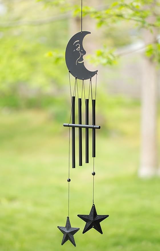 Dawhud Direct 24-inch Moon and Stars Wind Chimes for Outdoor Decoration - Unique Garden Decor for Women, Mom, Grandma, Unisex