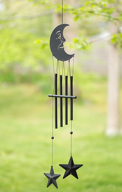 Dawhud Direct 24-inch Moon and Stars Wind Chimes for Outdoor Decoration - Unique Garden Decor for Women, Mom, Grandma, Unisex