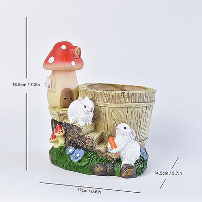 Garden Statue Decor, Flower Pots Planters Pots for Succulent, Outdoor Garden Sculpture for Patio Balcony Yard Lawn Decor, Outdoor Statues for Balcony Gifts (Rabbit)