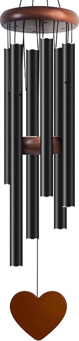 Wind Chimes for Outside, Special Black Color Wind Chimes, 32" Large Aluminium WindChimes for Outdoor, Garden, Zen, Yard, Patio Decoration, Gift for Mom Women Loved one Neighbors(Heart Shape)