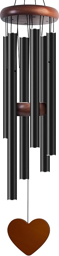 Wind Chimes for Outside, Special Black Color Wind Chimes, 32" Large Aluminium WindChimes for Outdoor, Garden, Zen, Yard, Patio Decoration, Gift for Mom Women Loved one Neighbors(Heart Shape)