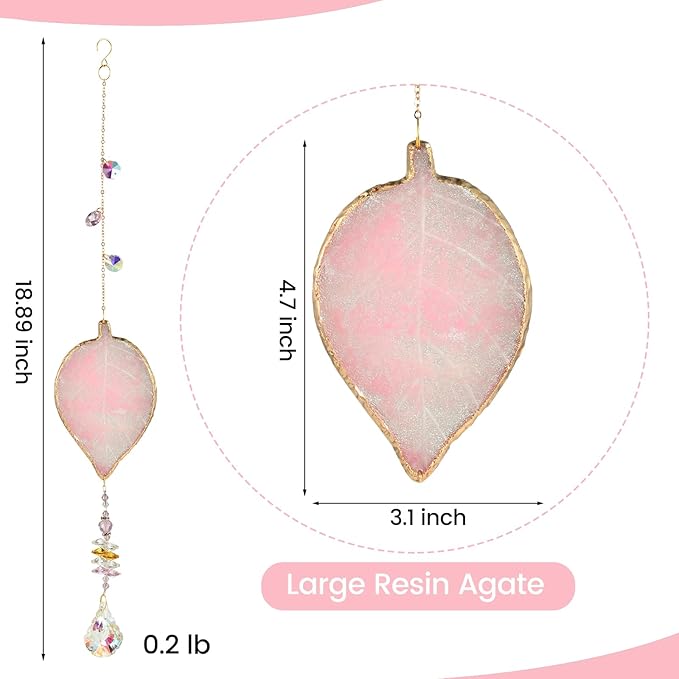 Hanging Crystal Suncatcher, Sun Catchers Indoor Window, Leaf-Shaped Crystal Hanging Ornament, Hanging Crystals for Decoration, Birthday Gift (Pink)