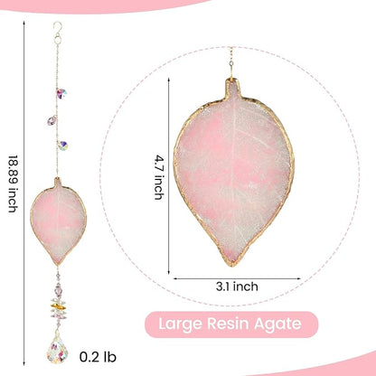 Hanging Crystal Suncatcher, Sun Catchers Indoor Window, Leaf-Shaped Crystal Hanging Ornament, Hanging Crystals for Decoration, Birthday Gift (Pink)