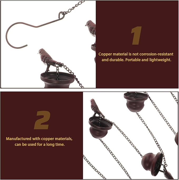 UPKOCH Copper Garden Rain Chain 2.4m Metal Decorative Rainwater Chain for Outdoor Courtyard and Patio, Antique Style Water Collector for Gutter Drainage and Roof Water Management